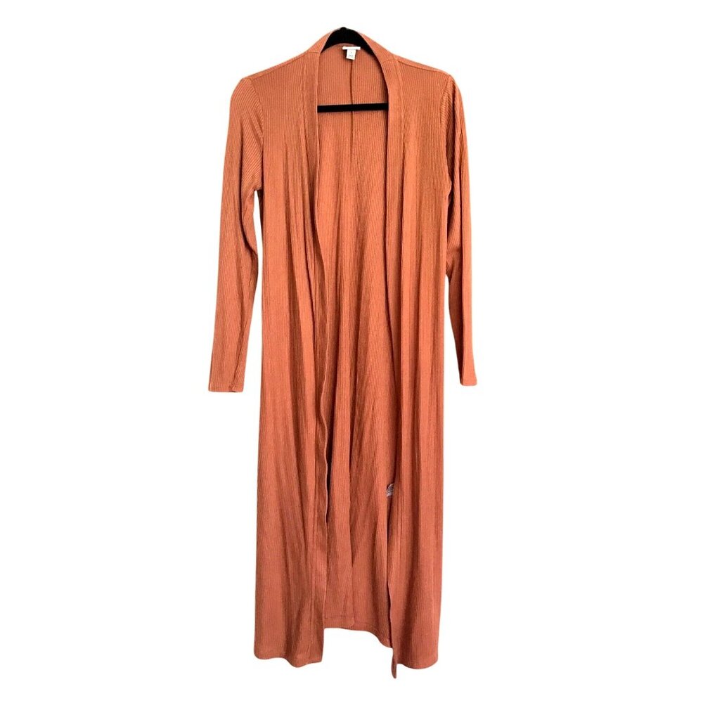 A NEW DAY- WOMENS BROWN OPEN FRONT SIDE POCKETS LONG CARDIGAN SIZE SMALL
